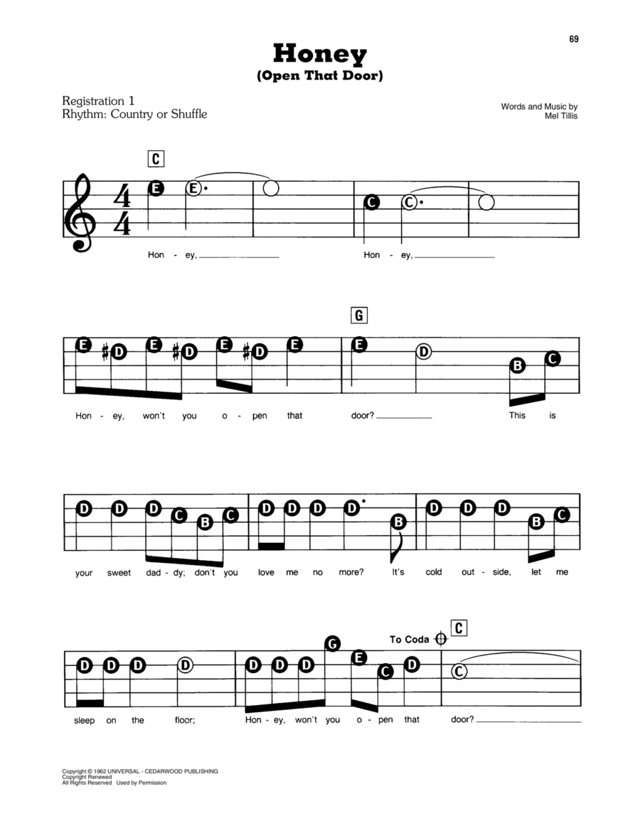 Honey (Open That Door) Honey (Open That Door) Electronic Keyboard scores gallery preview page 1