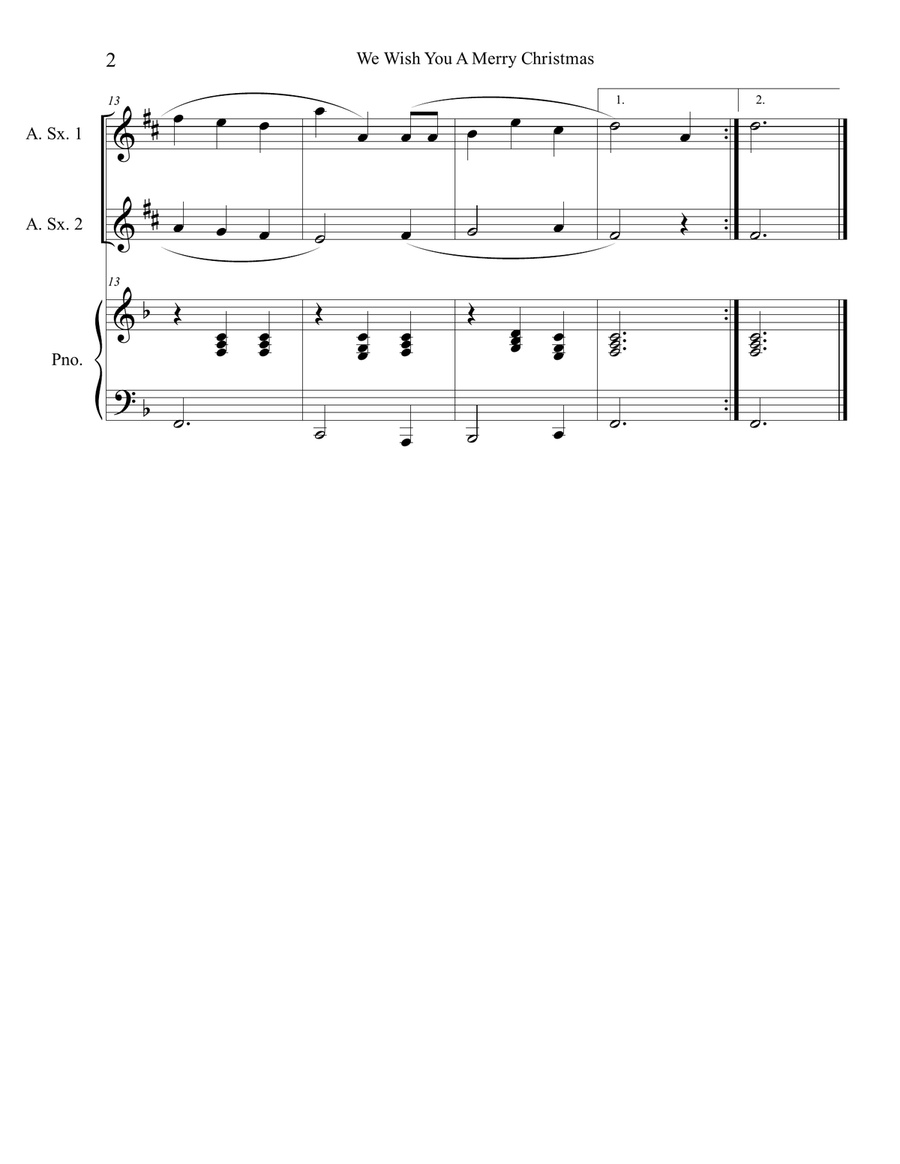 We Wish You A Merry Christmas (Alto Sax Duet with Piano Accompaniment) Woodwind Duet scores gallery preview page 2