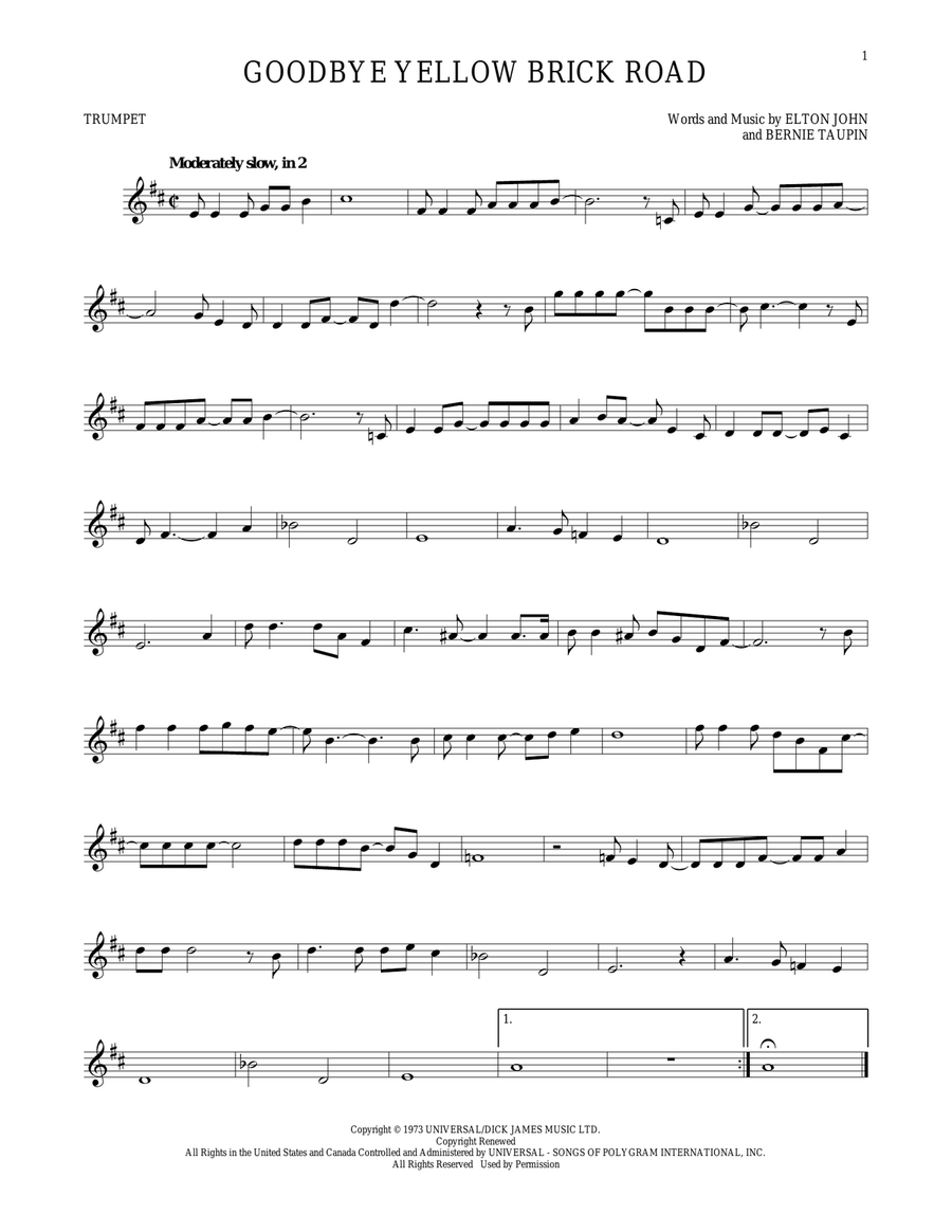 Goodbye Yellow Brick Road Trumpet Solo scores gallery preview page 1