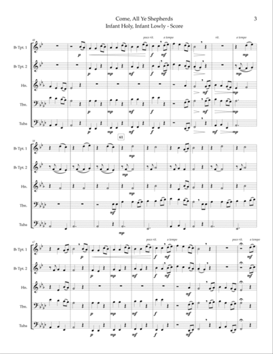 Come, All Ye Shepherds; Infant Holy, Infant Lowly - brass quintet Brass Quintet scores gallery preview page 5