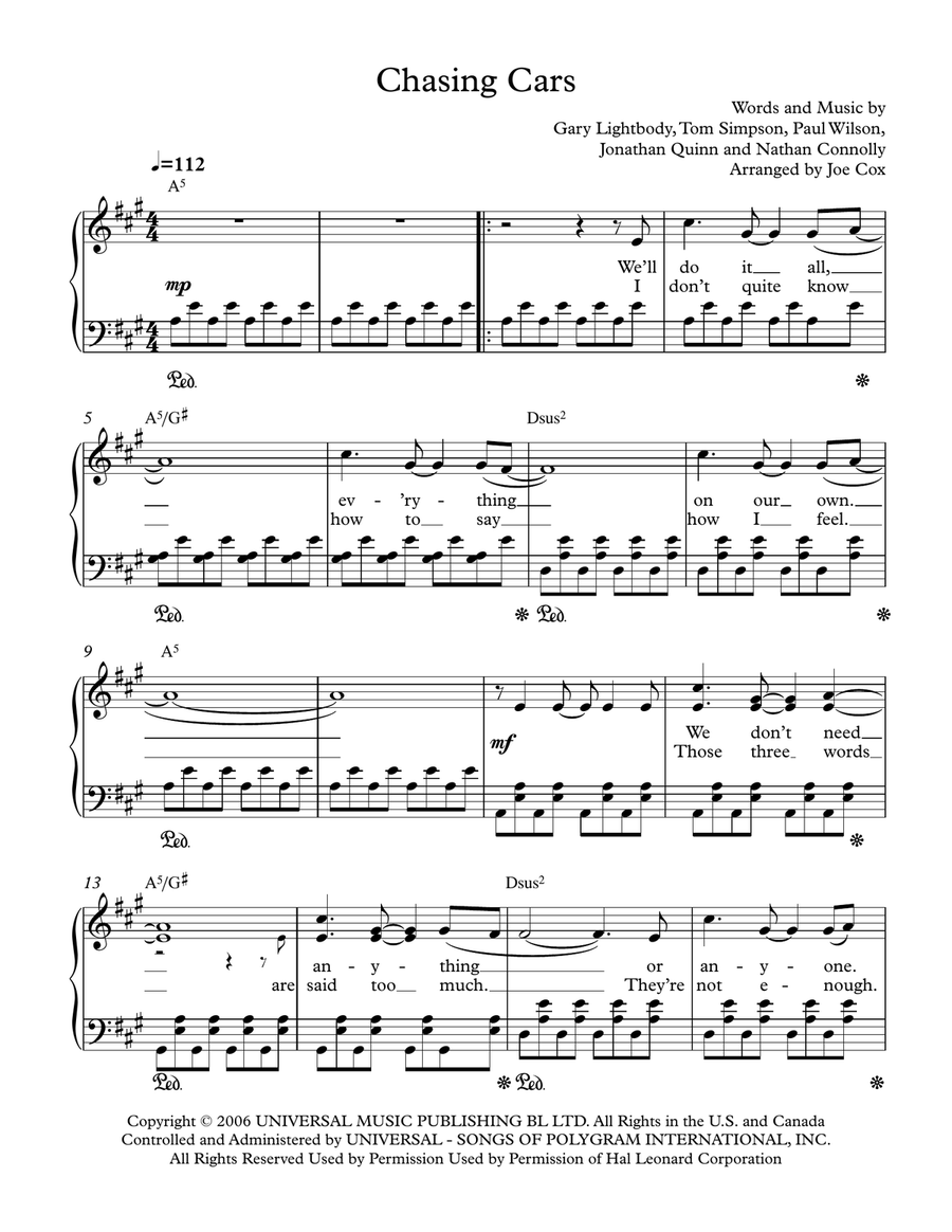 Chasing Cars Chasing Cars Piano, Vocal scores gallery preview page 1