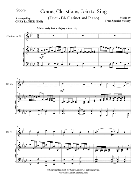 Gary Lanier: COME, CHRISTIANS, JOIN TO SING (Duet – Bb Clarinet & Piano with Parts) image number null