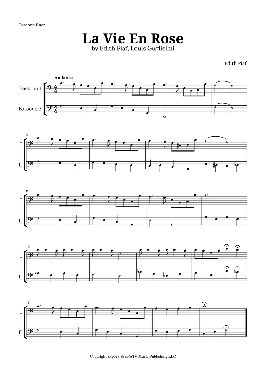 La Vie En Rose Woodwind Duet scores gallery preview page 1