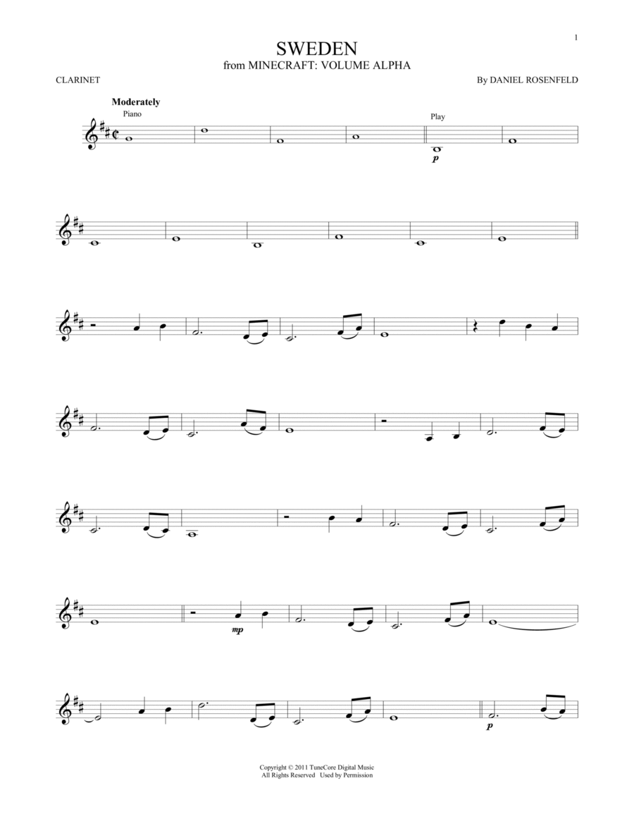 Sweden (from Minecraft) Clarinet Solo scores gallery preview page 1