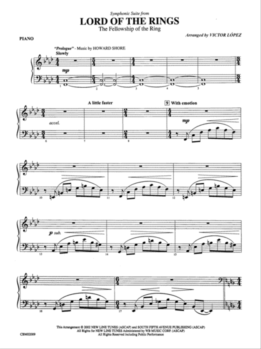The Lord of the Rings: The Fellowship of the Ring, Symphonic Suite from: Piano Accompaniment Concert Band scores gallery preview page 2