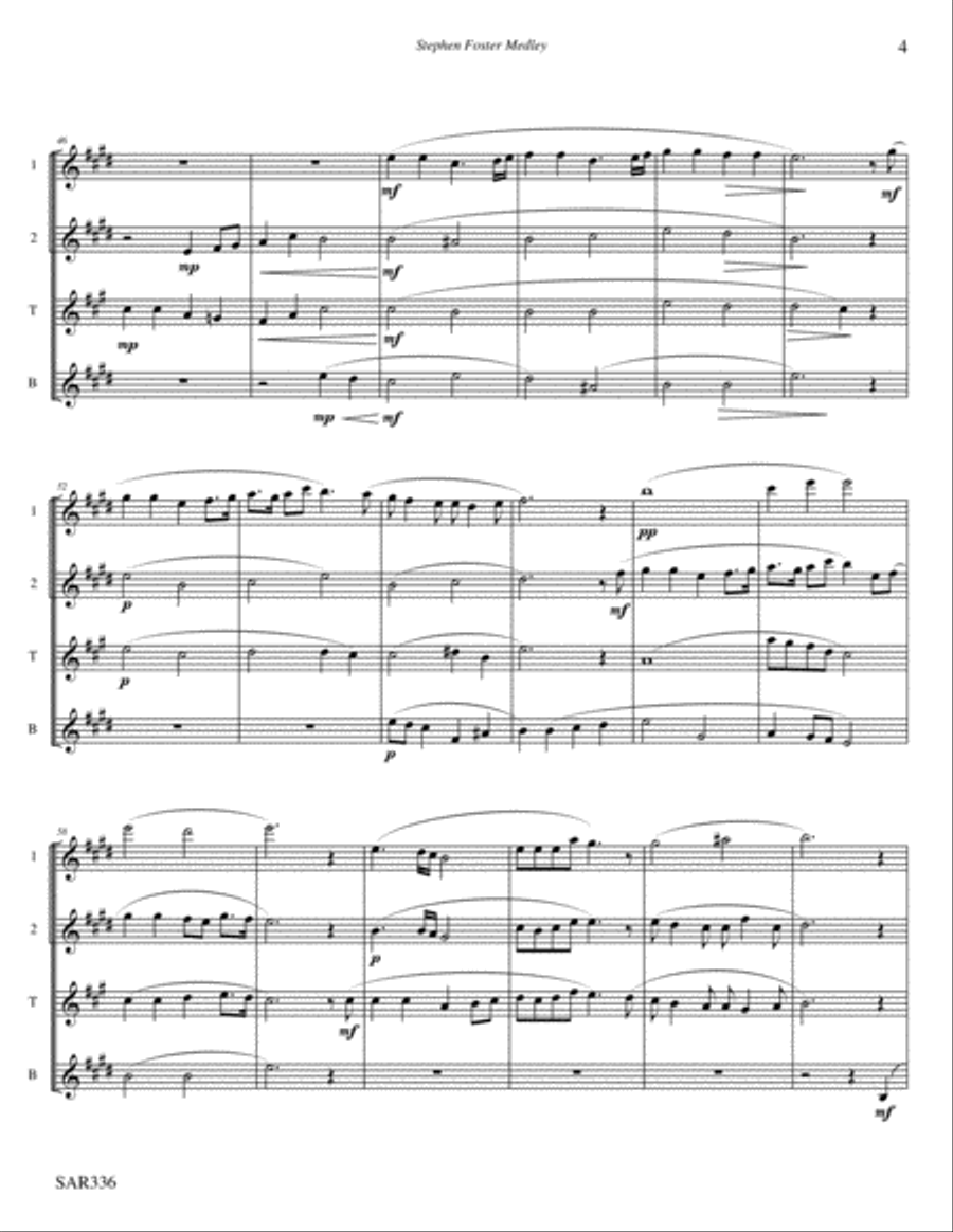 STEPHEN FOSTER MEDLEY for AATB SAXOPHONE QUARTET (unaccompanied) Saxophone Quartet scores gallery preview page 4
