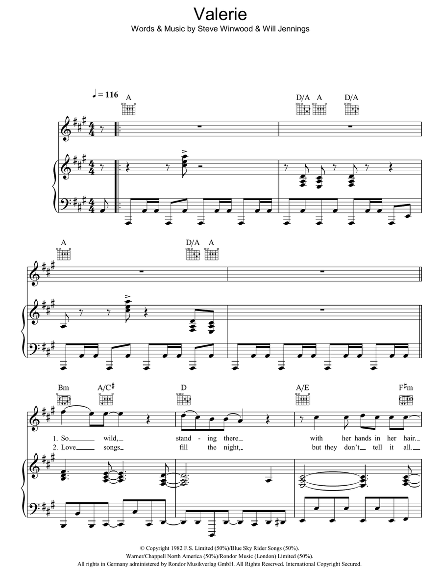 Valerie Acoustic Guitar scores gallery preview page 1