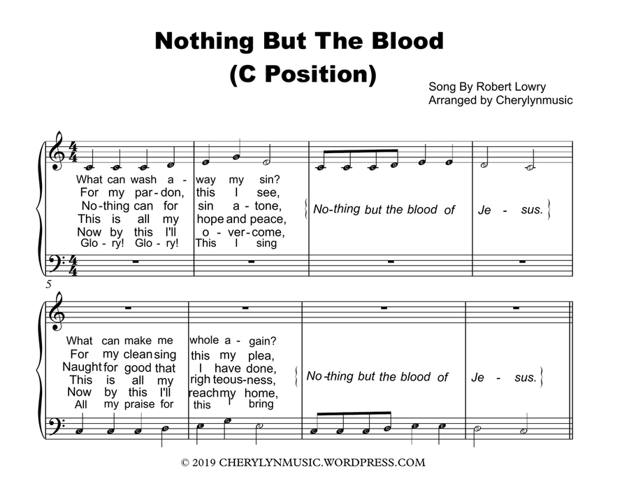 Nothing But The Blood of Jesus (Easy Piano) (C Position) (With Note Names)