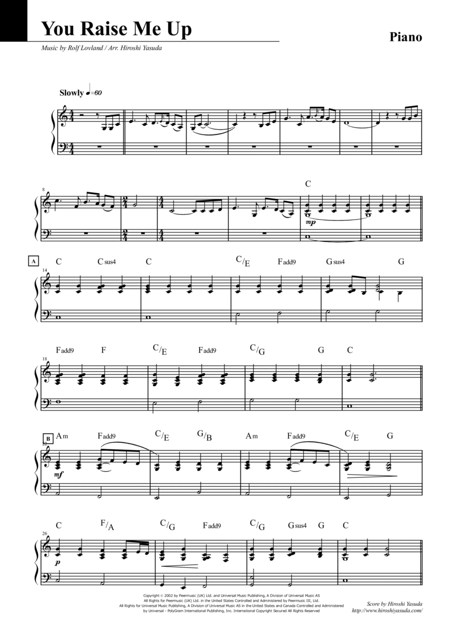 You Raise Me Up Piano Solo scores gallery preview page 1