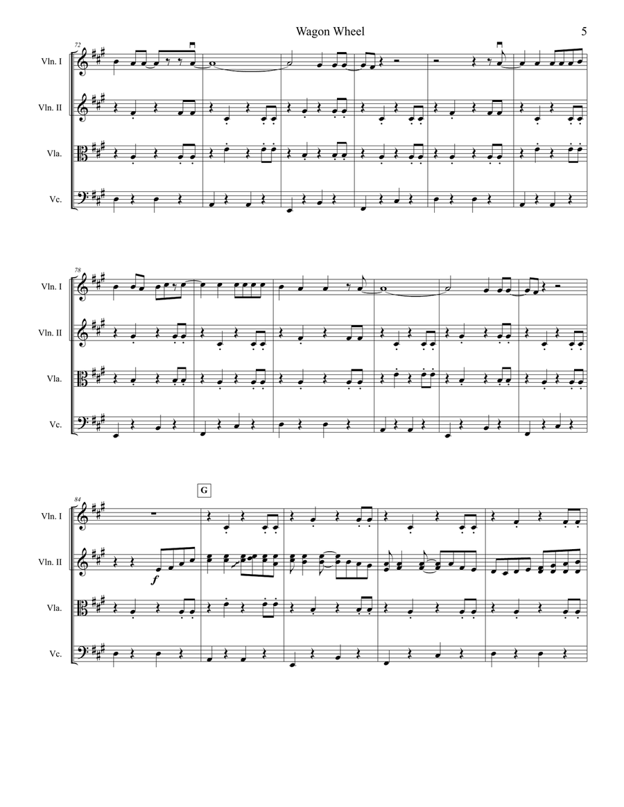 Wagon Wheel String Quartet scores gallery preview page 5