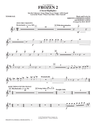 Frozen 2 (Choral Highlights) (arr. Mac Huff) - Tenor Saxophone