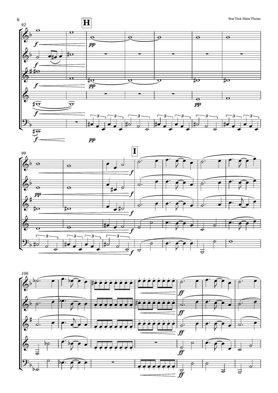 Star Trek Main Theme from STAR TREK INTO DARKNESS Woodwind Quintet scores gallery preview page 6