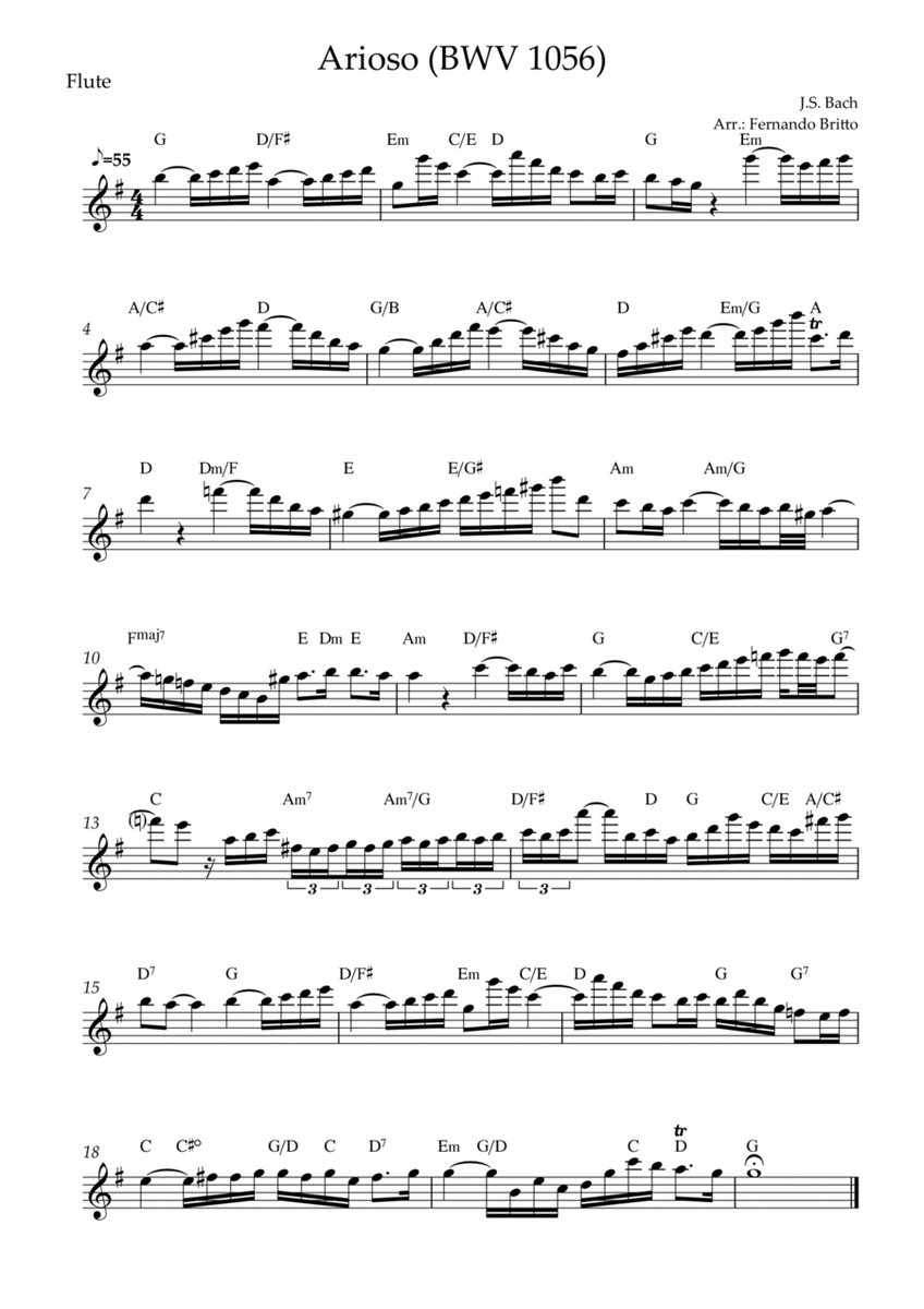 Arioso (J.S. Bach - BWV 1056) for Flute Solo with Chords