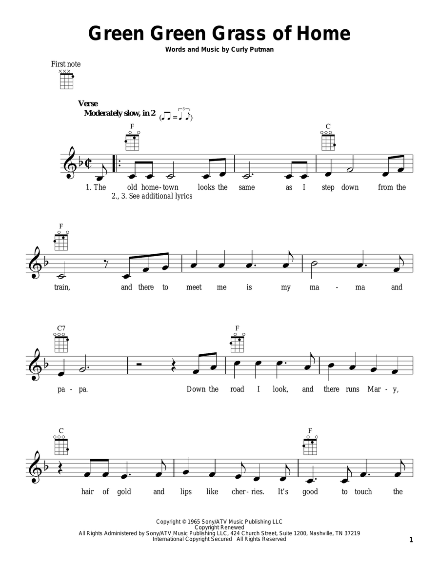 Green Green Grass Of Home Ukulele scores gallery preview page 1
