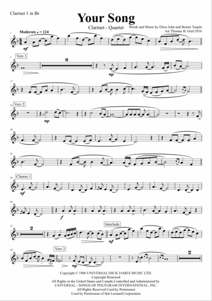 Your Song Clarinet Quartet scores gallery preview page 5