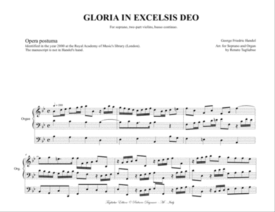 GLORIA IN EXCELSIS DEO - Handel - Arr. for Soprano and Organ 3 staff Soprano Voice scores gallery preview page 2