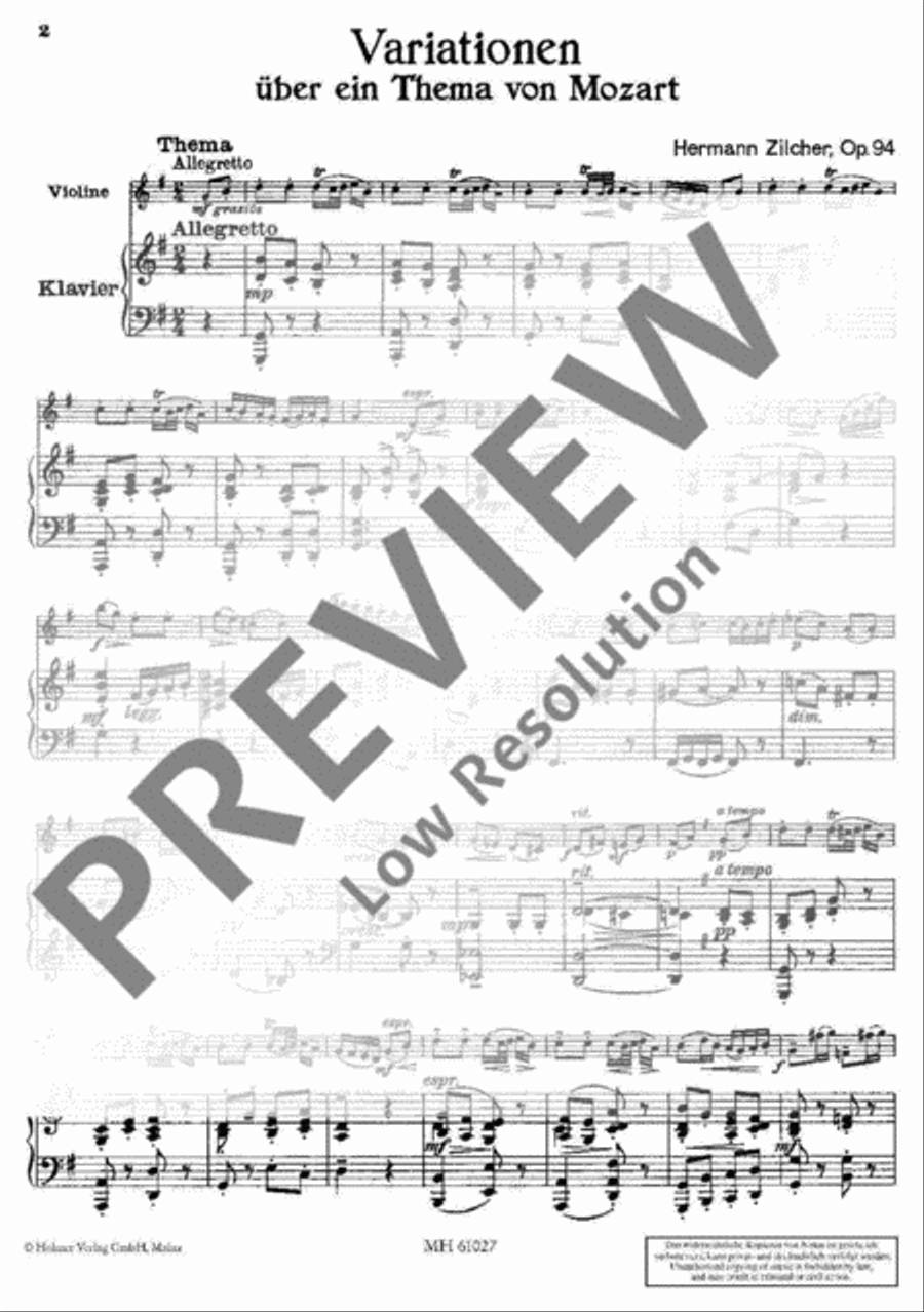 Variations on a Theme of Mozart Violin Solo scores gallery preview page 3