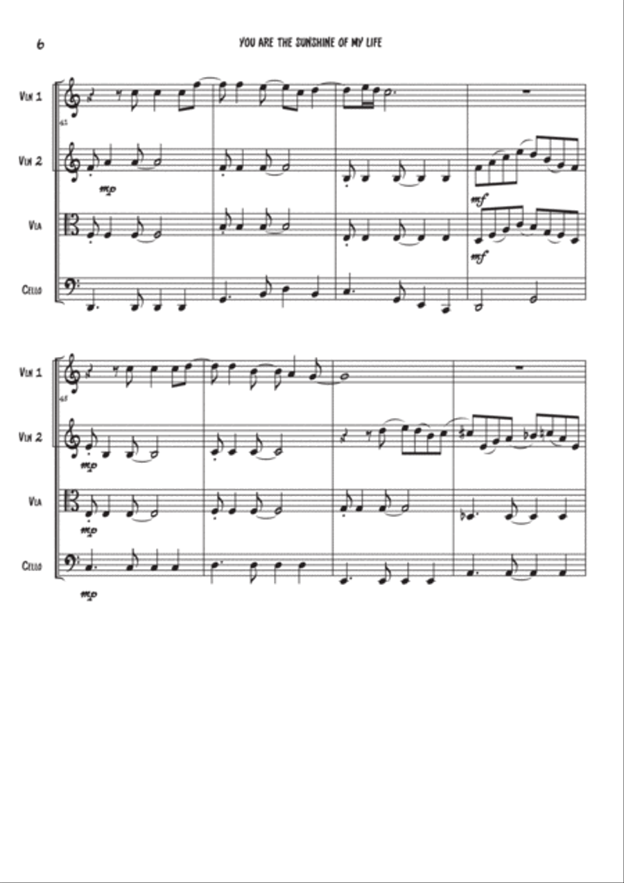 You Are The Sunshine Of My Life String Quartet scores gallery preview page 6