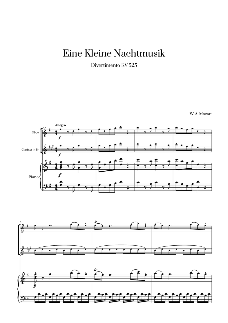 W. A. Mozart - Eine Kleine Nachtmusik (for Oboe, Clarinet and Piano)
