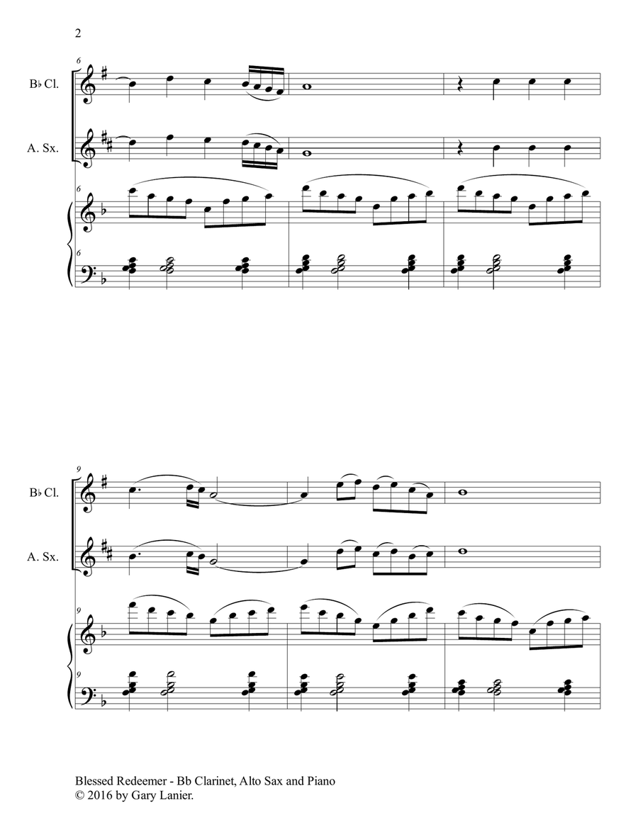 BLESSED REDEEMER(Trio – Bb Clarinet, Alto Sax & Piano with Score/Parts) Woodwind Duet scores gallery preview page 3