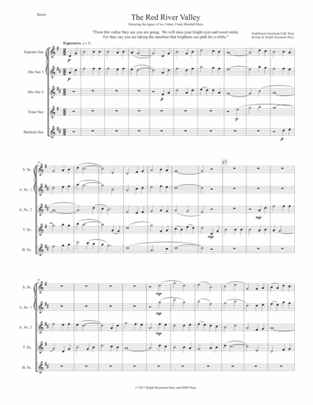 The Red River Valley (for Saxophone Quartet SATB or AATB) image number null