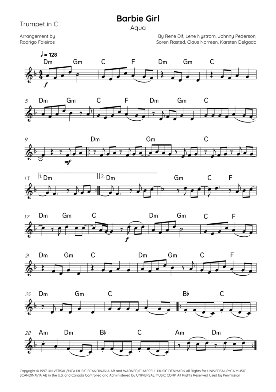Barbie Girl C Trumpet scores gallery preview page 1