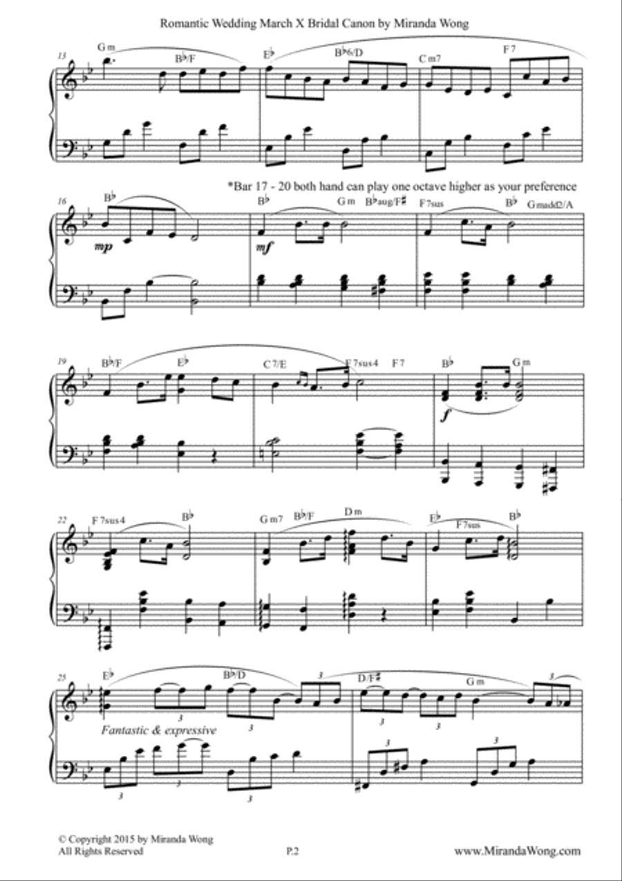 Romantic Wedding March X Bridal Canon in Bb by Miranda Wong Piano scores gallery preview page 2