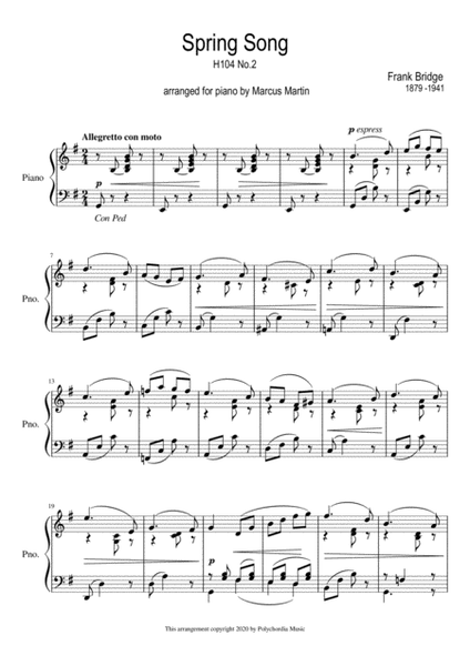 Spring Song by Frank Bridge arranged for piano solo