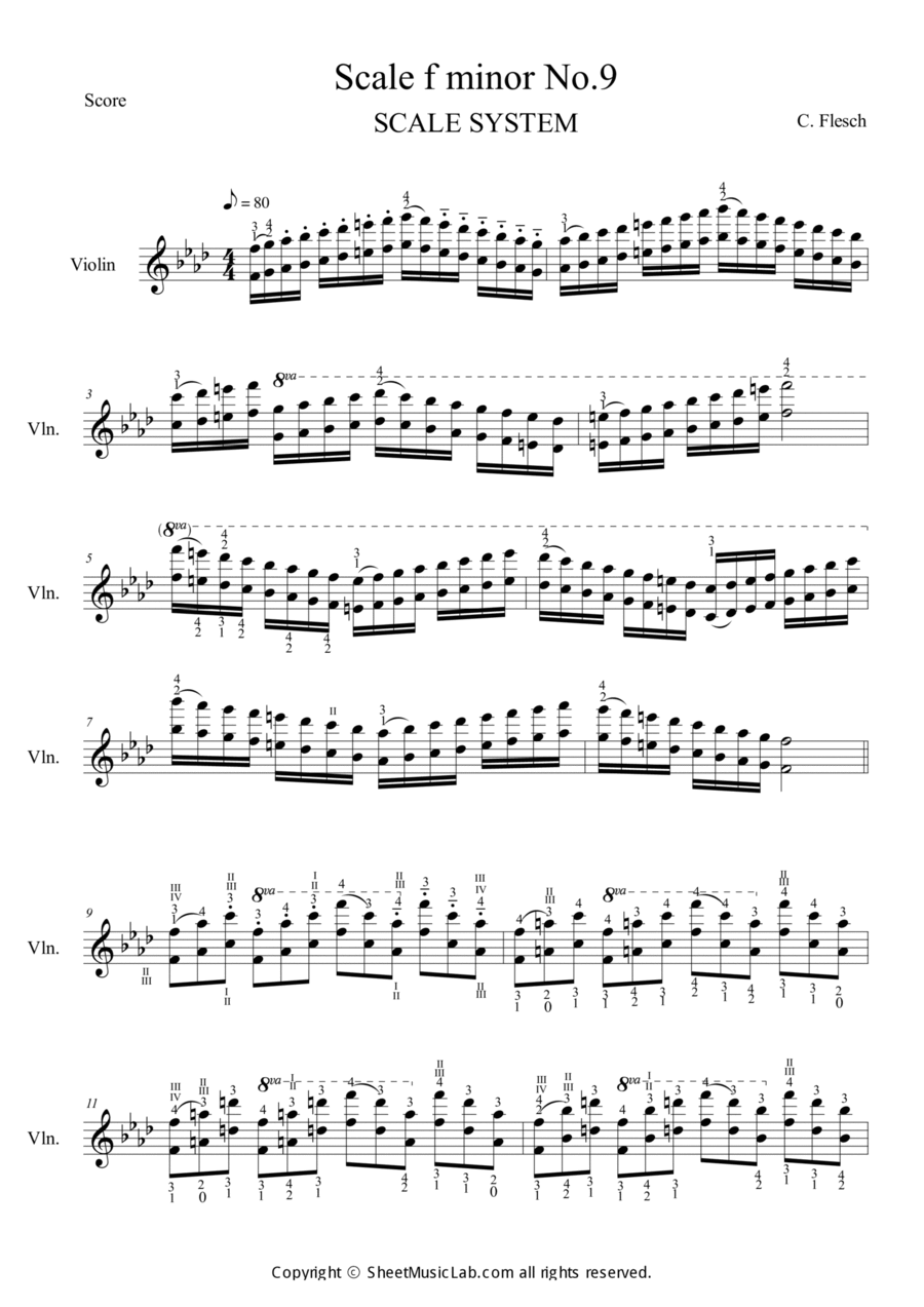 C. Flesch : Scale f minor No.9 Violin Solo scores gallery preview page 1
