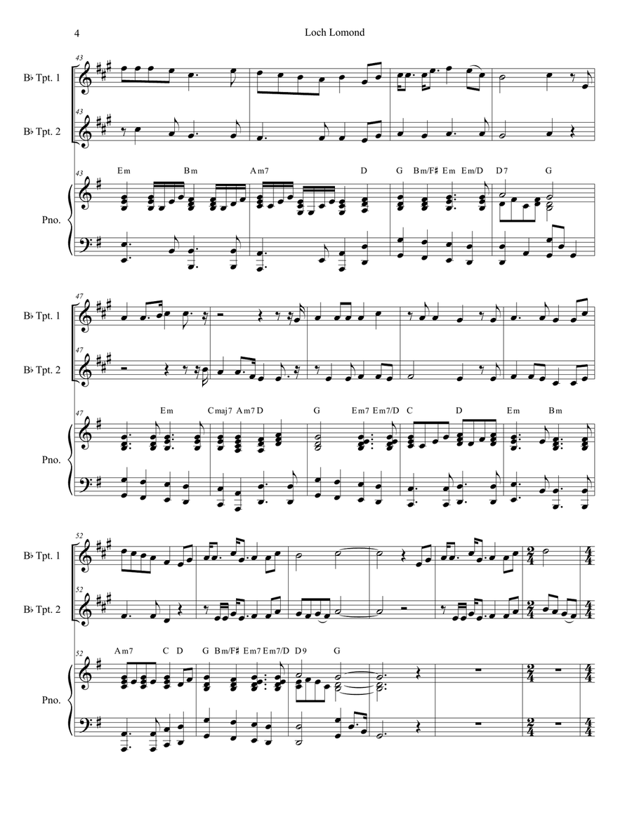 Loch Lomond (Duet for Bb-Trumpet) Trumpet Duet scores gallery preview page 4