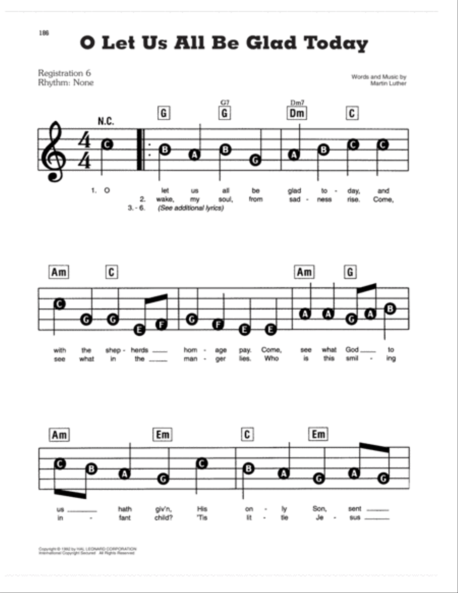 O Let Us All Be Glad Today Electronic Keyboard scores gallery preview page 1