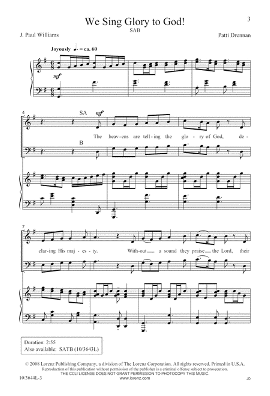 We Sing Glory to God! 3-Part scores gallery preview page 3