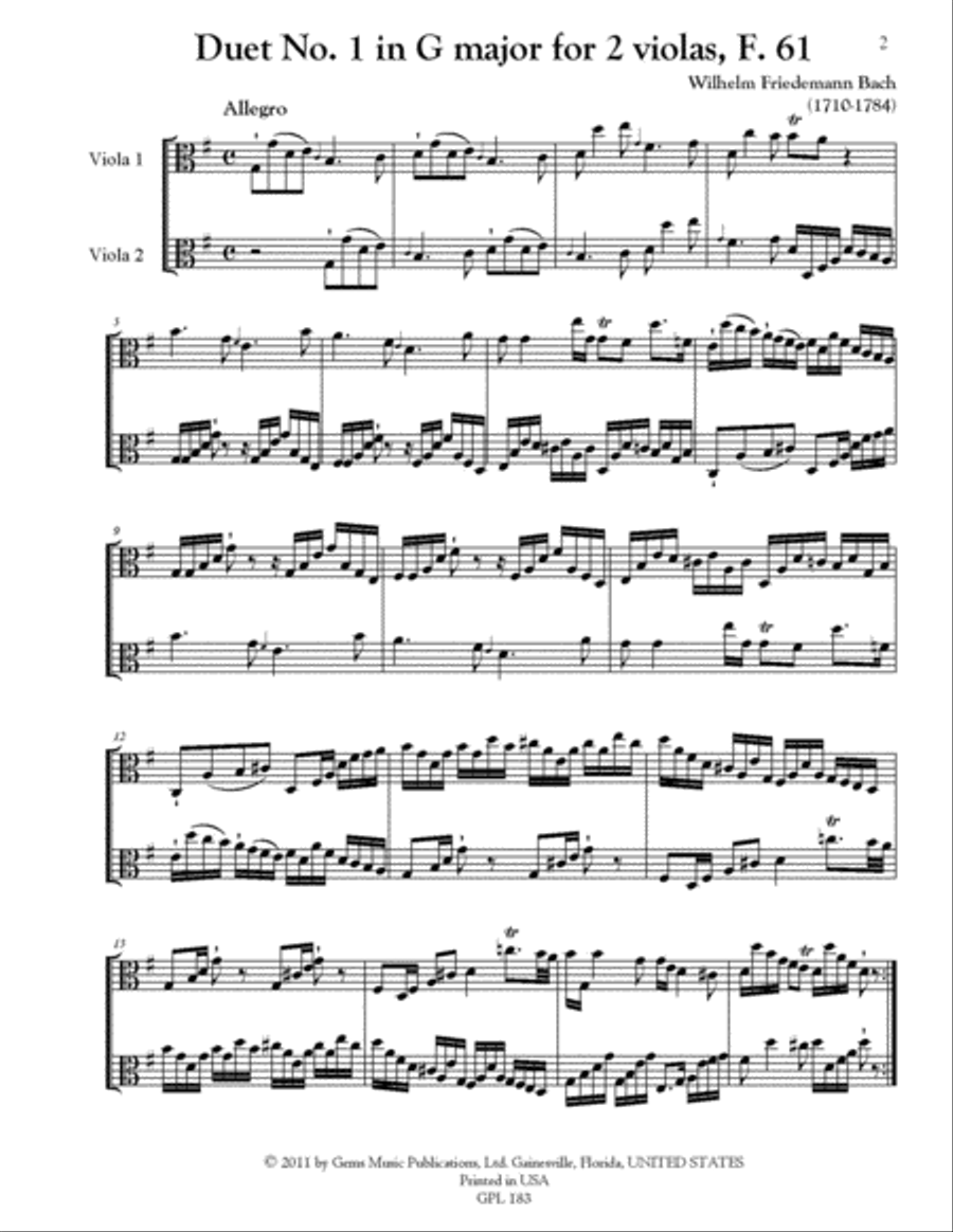 3 Duetten (ca. 1775), F. 60-62 for 2 violas String Duet scores gallery preview page 2