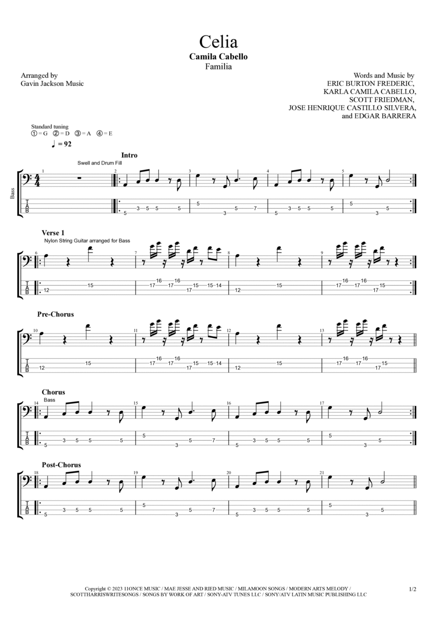 Celia Guitar Tablature scores gallery preview page 1
