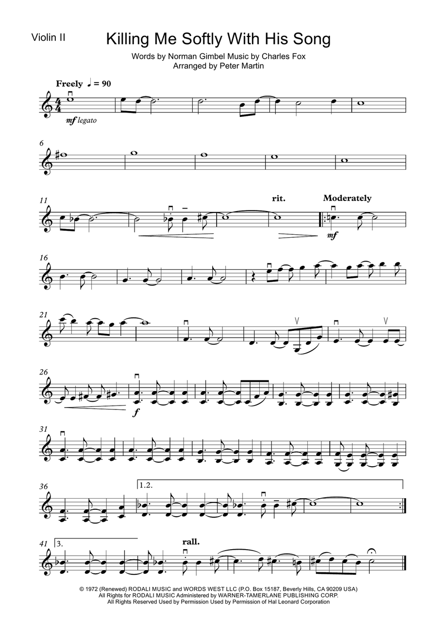 Killing Me Softly With His Song String Quartet scores gallery preview page 4