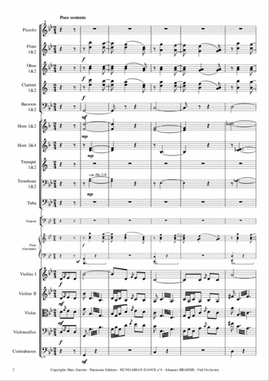 Hungarian Dance No. 4 - J. BRAHMS - arranged for Full Orchestra by Marc Garetto Full Orchestra scores gallery preview page 2