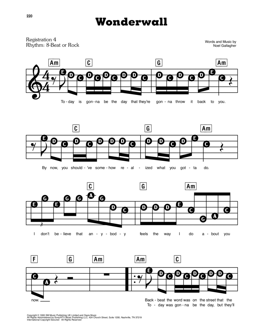 Wonderwall Electronic Keyboard scores gallery preview page 1