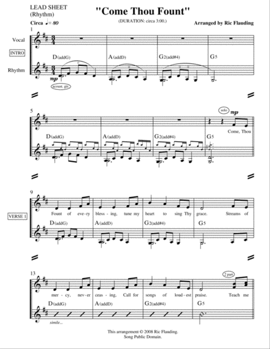 Come Thou Fount (Lead Sheet) Voice Solo scores gallery preview page 1