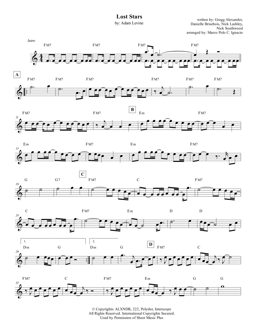 Lost Stars Piano scores gallery preview page 1