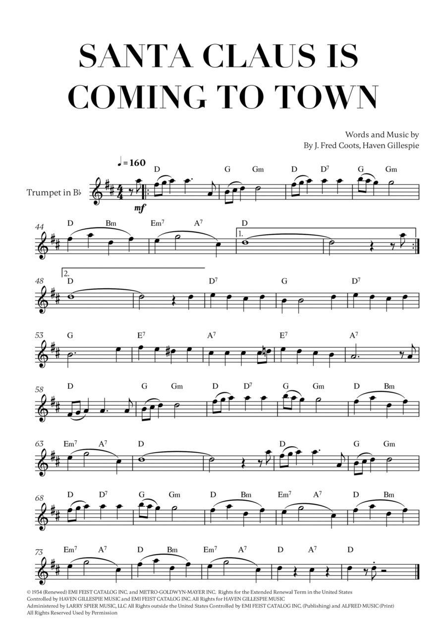 Santa Claus Is Comin' To Town Trumpet Solo scores gallery preview page 1
