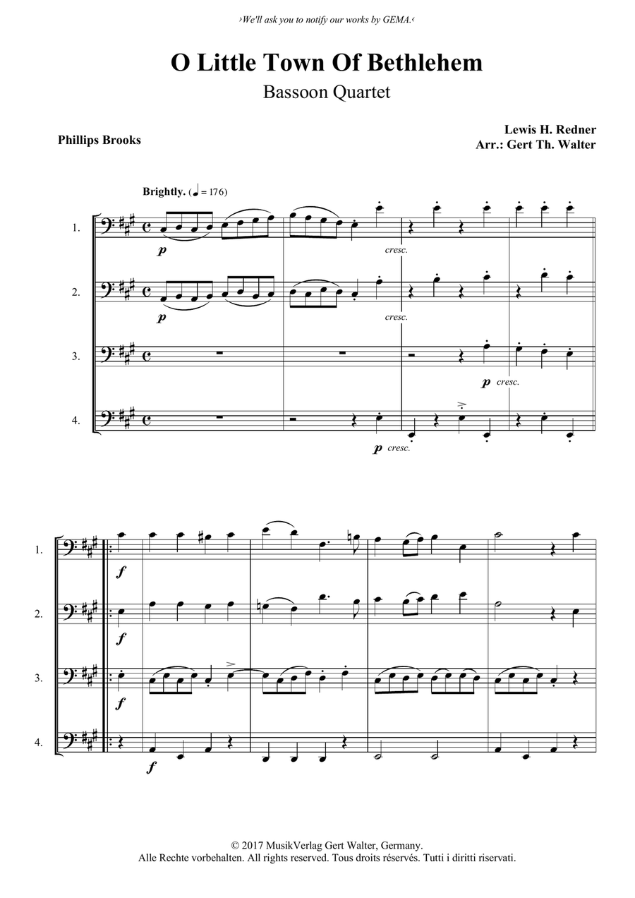 O Little Town Of Bethlehem Woodwind Quartet scores gallery preview page 1