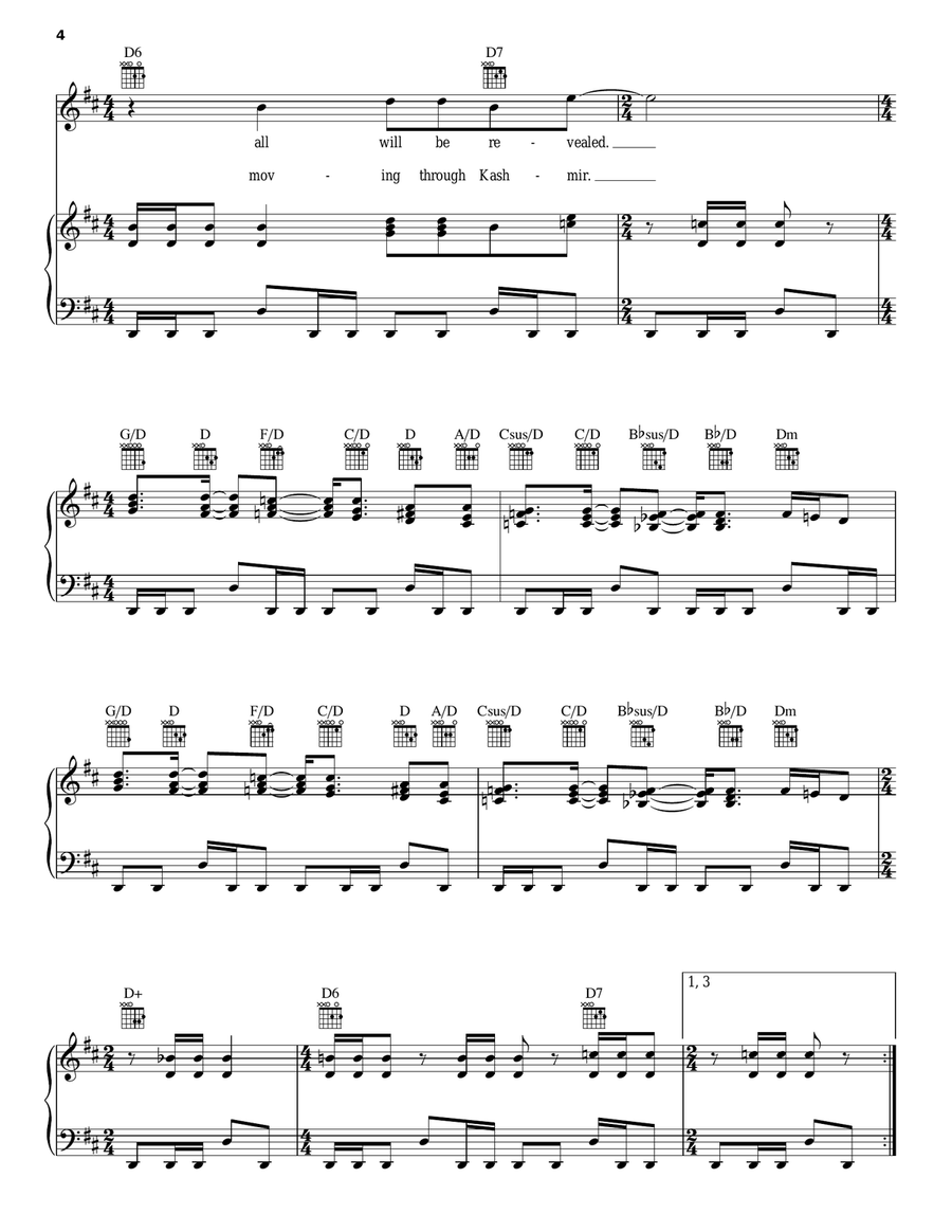 Kashmir Kashmir Piano, Vocal, Guitar scores gallery preview page 4