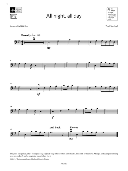 All Night, All Day (Grade Initial, B13, from the ABRSM Double Bass Syllabus from 2024)