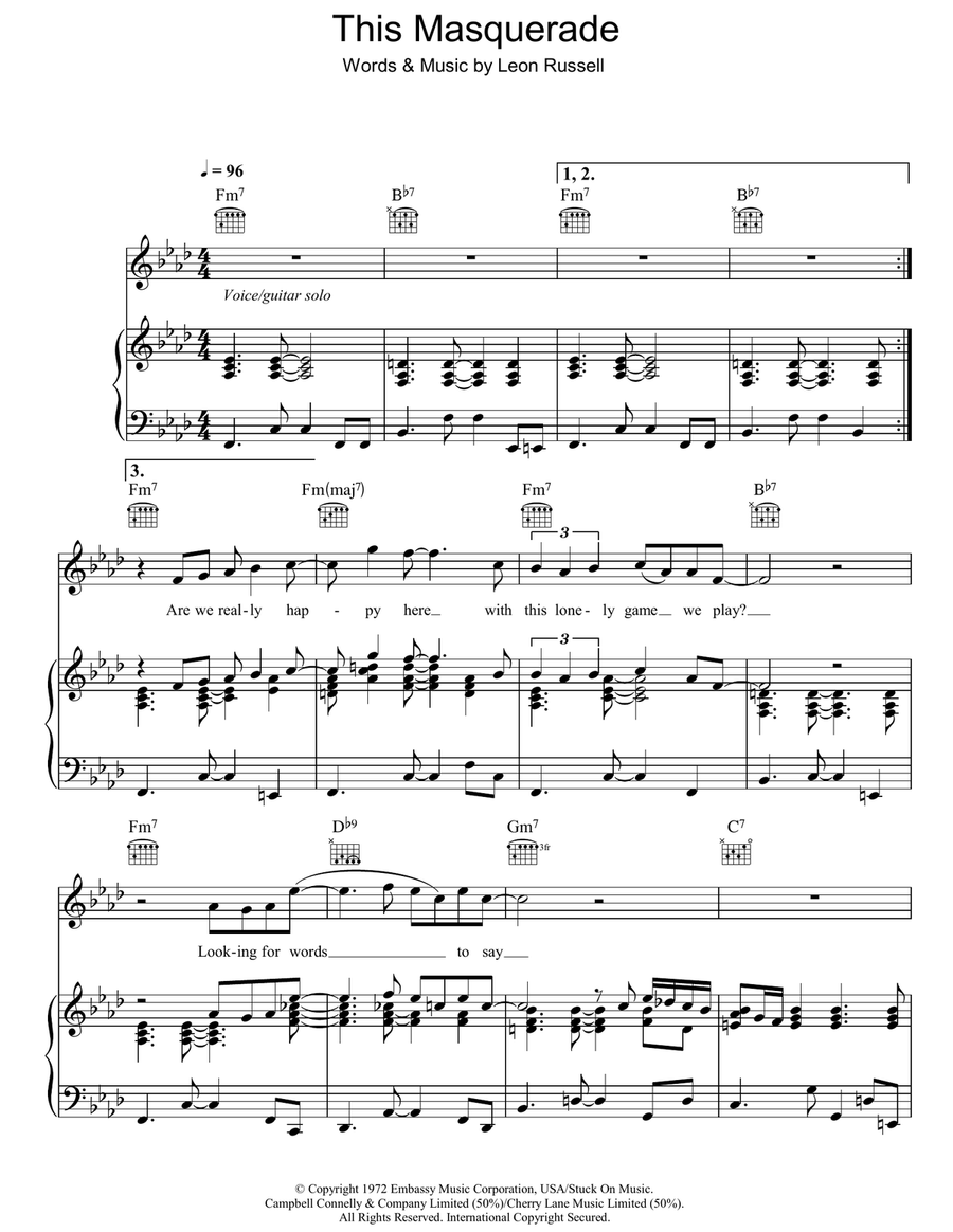 This Masquerade Piano, Vocal, Guitar scores gallery preview page 1
