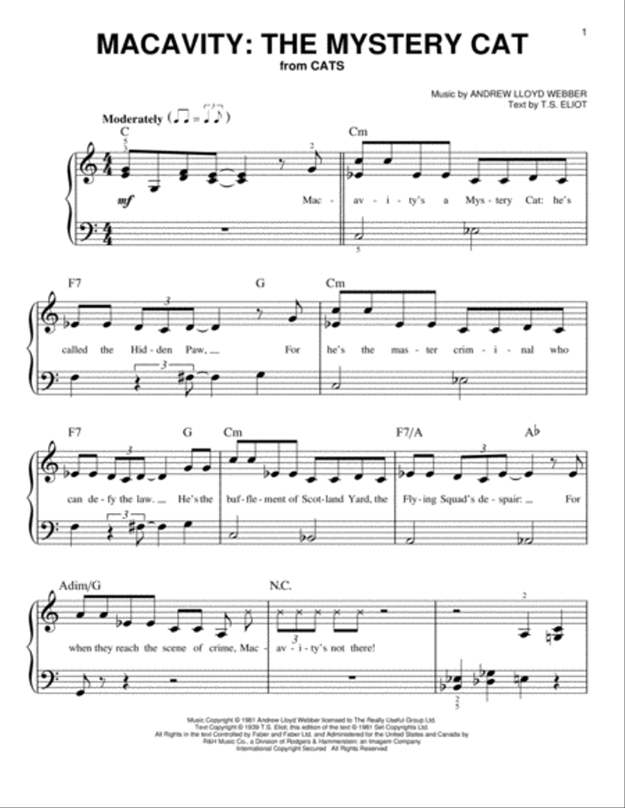 Macavity: The Mystery Cat (from Cats) Easy Piano scores gallery preview page 1