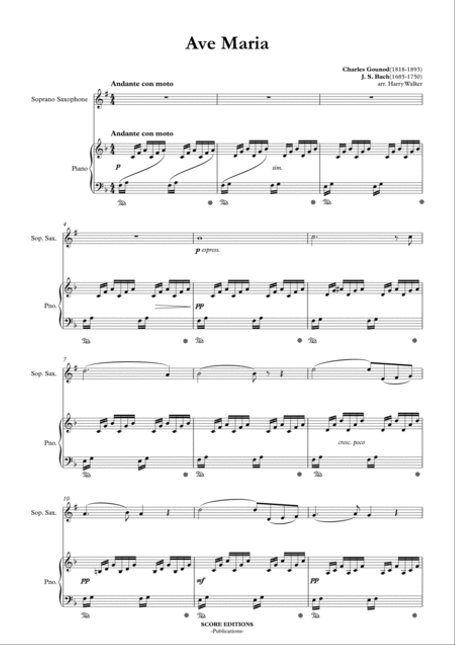 Gounod / Bach: Ave Maria (for Soprano Saxophone and Piano) Soprano Saxophone scores gallery preview page 3