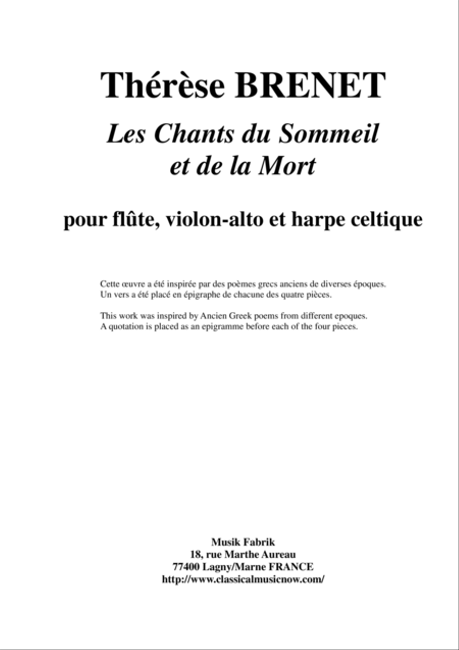 Thérèse Brenet - Chants du Sommeil et de la Mort Small Ensemble scores gallery preview page 1