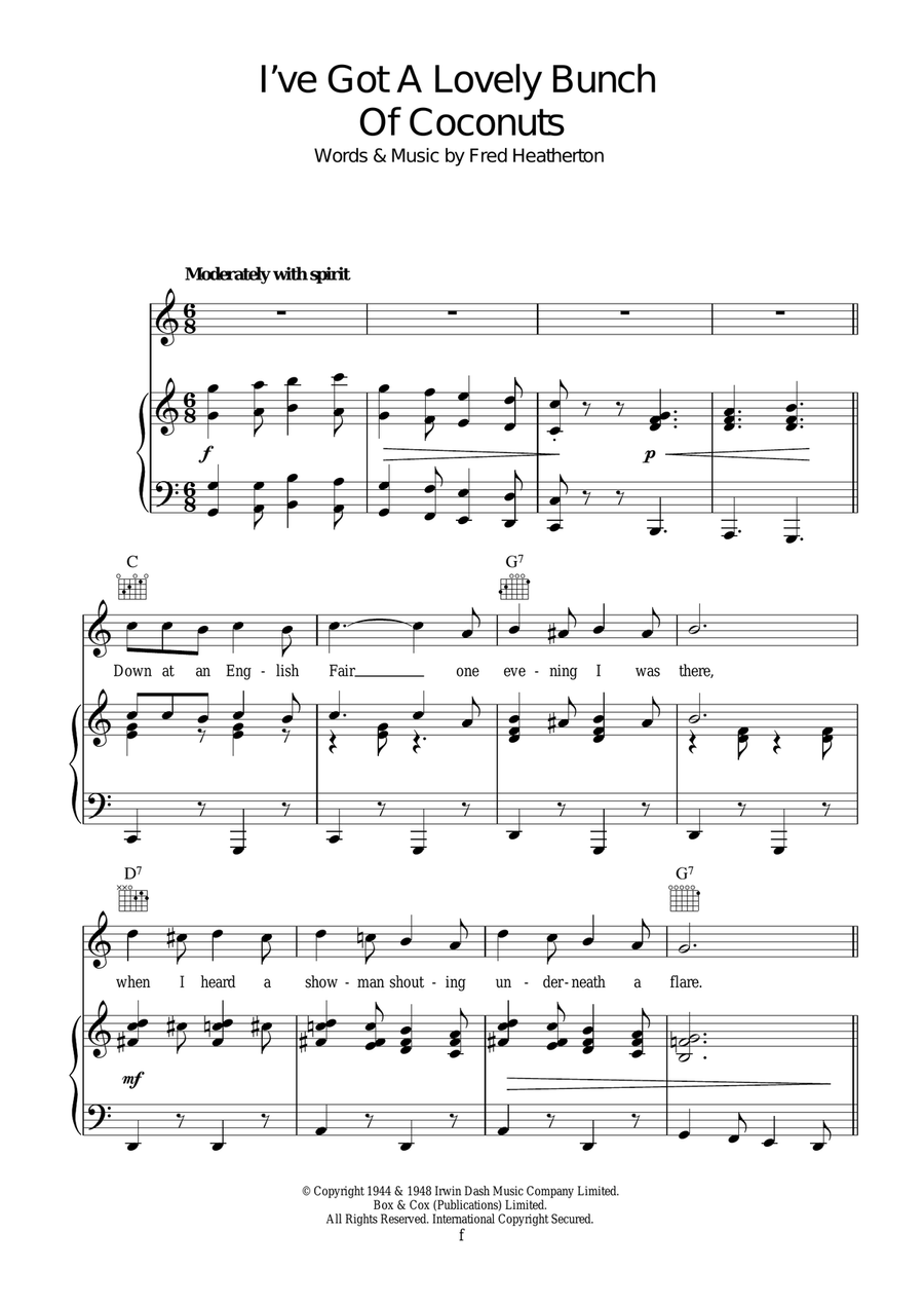 I've Got A Lovely Bunch Of Coconuts Piano, Vocal scores gallery preview page 1