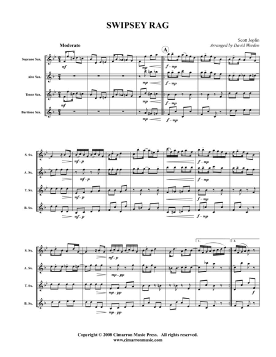 Swipesy Cake Walk Swipesy Cake Walk Saxophone Quartet scores gallery preview page 1
