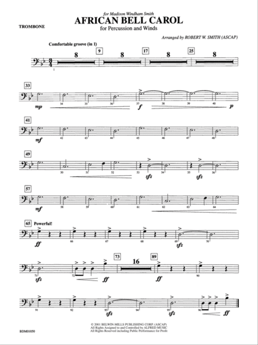 African Bell Carol (for Percussion and Winds): 1st Trombone Concert Band scores gallery preview page 1
